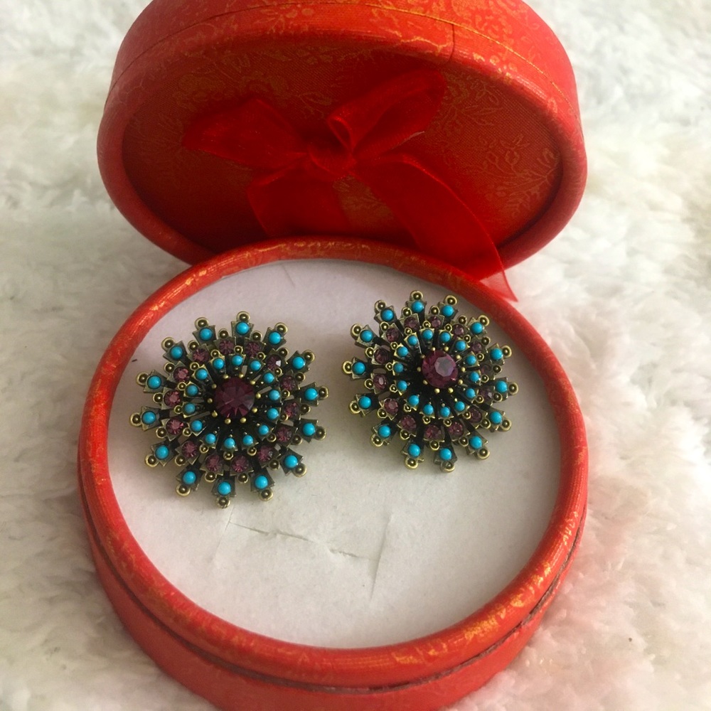 LaVintage Antique Turquoise & Amethyst Clip-ons.